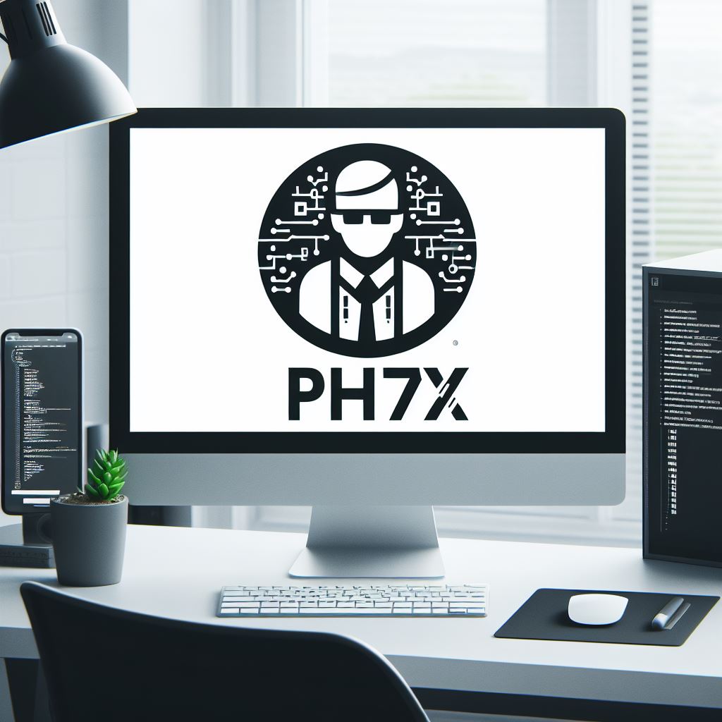 Logo Modern With Text Ph7x Consulting In Black And White With Computer Program Icon